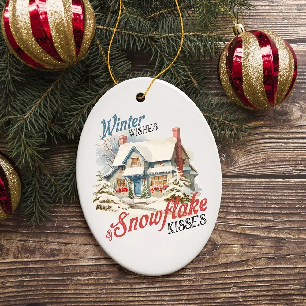Winter Wishes and Snowflake Kisses Vintage Christmas Ornament